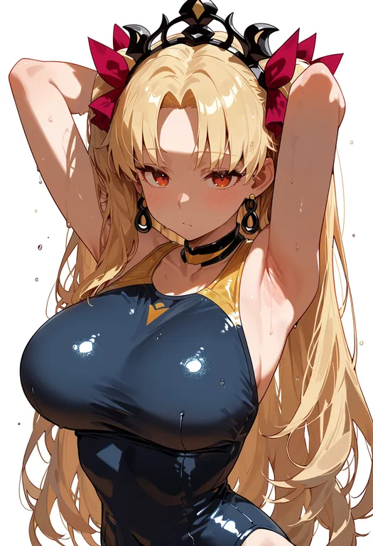 masterpiece, best quality, score_7, safe, ereshkigal (swimsuit beast) (fate), solo, upper body, simple background — by k3scat, made with ComfyUI
