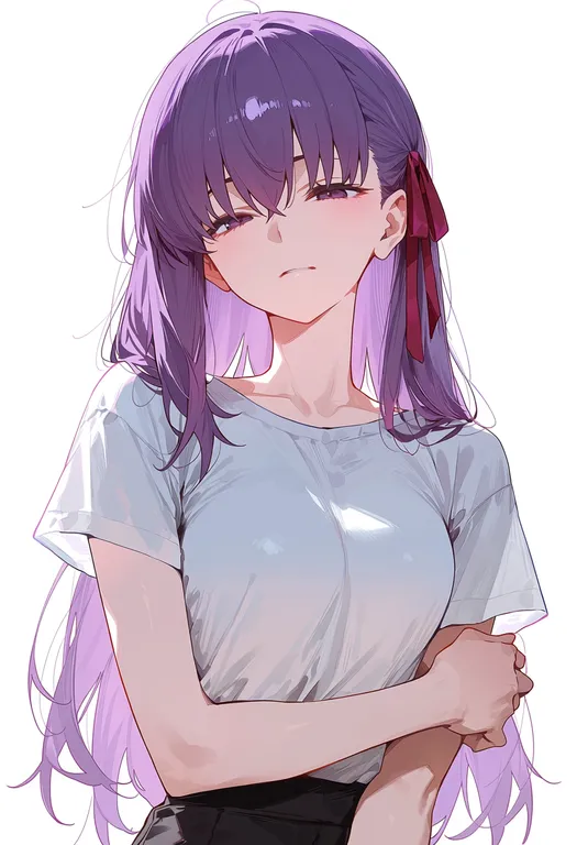 masterpiece, best quality, score_7, safe, matou sakura (fate/zero), fate/zero, solo, upper body, simple background — by k3scat, made with ComfyUI