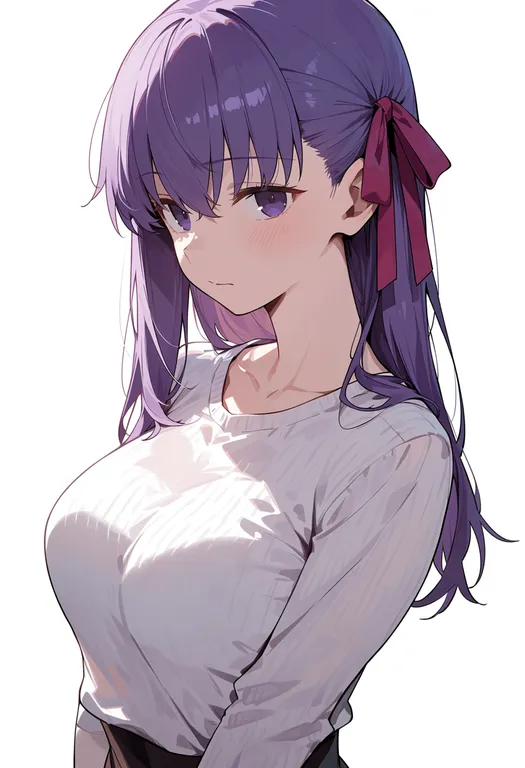 masterpiece, best quality, score_7, safe, matou sakura, fate/stay night, solo, upper body, simple background — by k3scat, made with ComfyUI