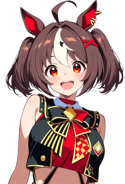 masterpiece, best quality, score_7, safe, gran alegria (umamusume), umamusume, solo, upper body, simple background — by k3scat, made with ComfyUI