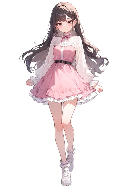 masterpiece, best quality, score_7, safe, pink dress, 1girl, solo, simple background — by k3scat, made with ComfyUI