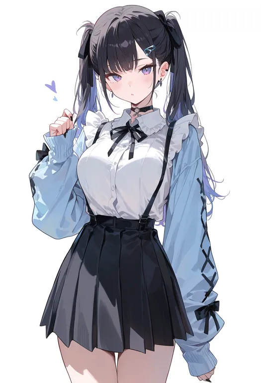 masterpiece, best quality, score_7, safe, black ribbon, 1girl, solo, simple background — by k3scat, made with ComfyUI