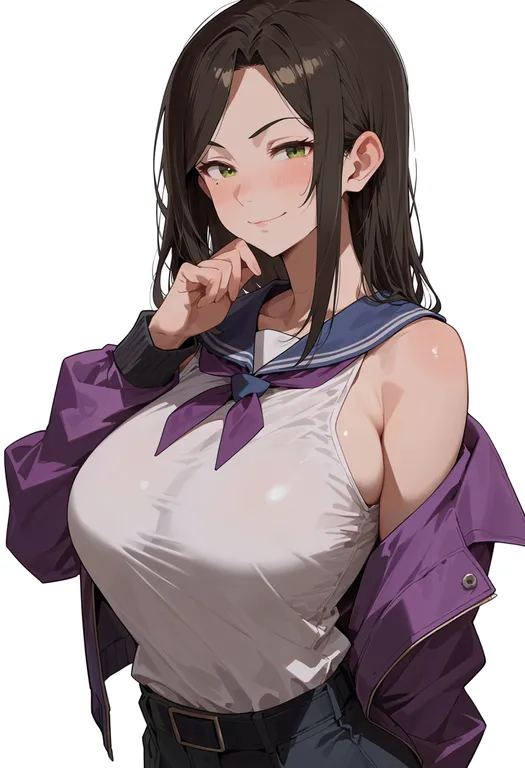 masterpiece, best quality, score_7, safe, mukai takumi, solo, upper body, simple background — by k3scat, made with ComfyUI