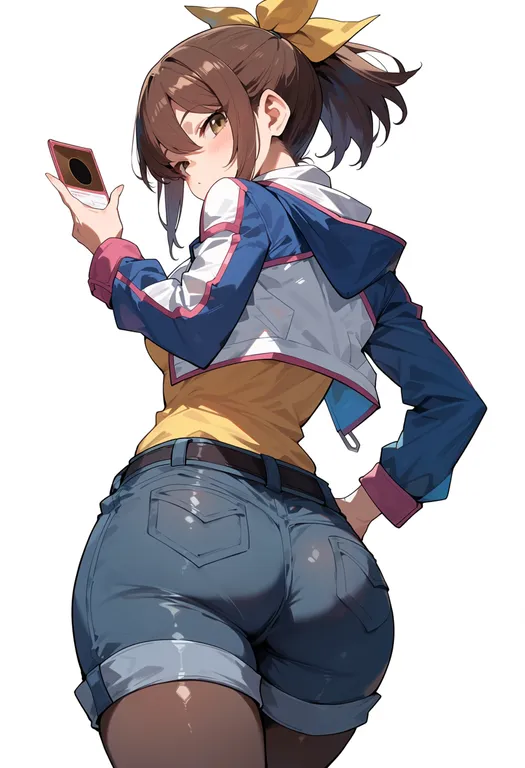 masterpiece, best quality, score_7, safe, yu-gi-oh! 5d's, solo, simple background — by k3scat, made with ComfyUI