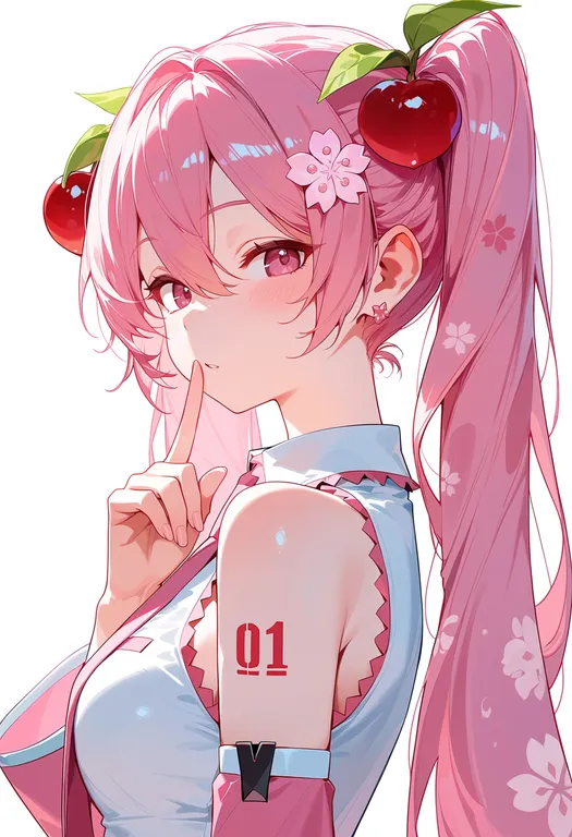 masterpiece, best quality, score_7, safe, sakura miku, solo, upper body — by k3scat, made with ComfyUI