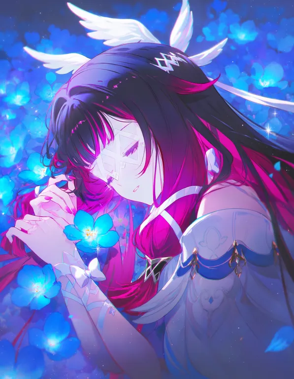 highres, absurdres, score_8, score_9, year 2026, 1girl, columbina \(genshin impact\), head wings, white ribbon… — by minou, made with ComfyUI