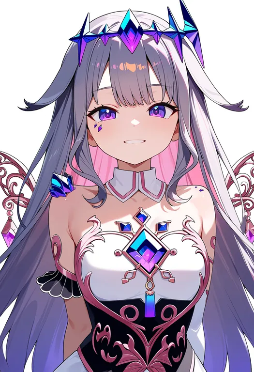 masterpiece, best quality, score_7, safe, koseki bijou (1st costume), solo, upper body, simple background — by k3scat, made with ComfyUI