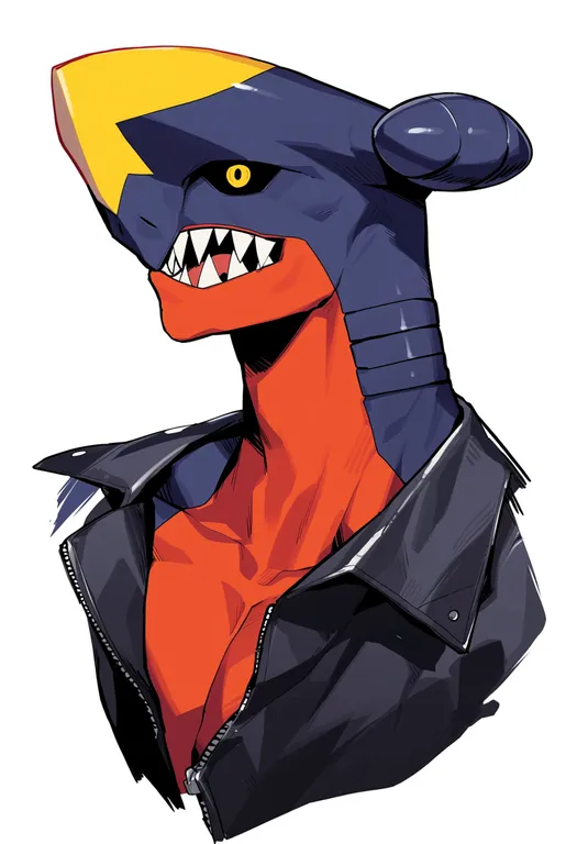 masterpiece, best quality, score_7, safe, garchomp, solo, upper body, simple background — by k3scat, made with ComfyUI