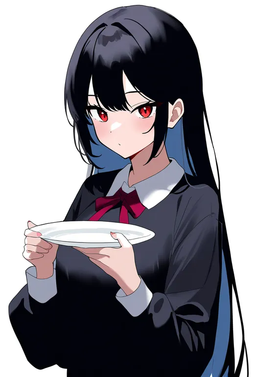 masterpiece, best quality, newest, absurdres, highres, safe, holding_plate, 1girl, solo, upper_body, simple_background — by k3scat, made with ComfyUI