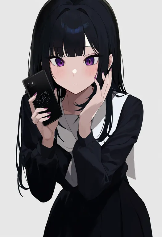 masterpiece, best quality, newest, absurdres, highres, safe, phone, 1girl, solo, simple_background — by k3scat, made with ComfyUI