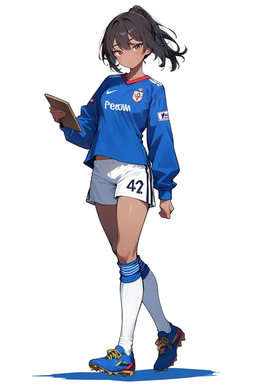 masterpiece, best quality, score_7, safe, major league soccer, solo, full body, simple background — by k3scat, made with ComfyUI