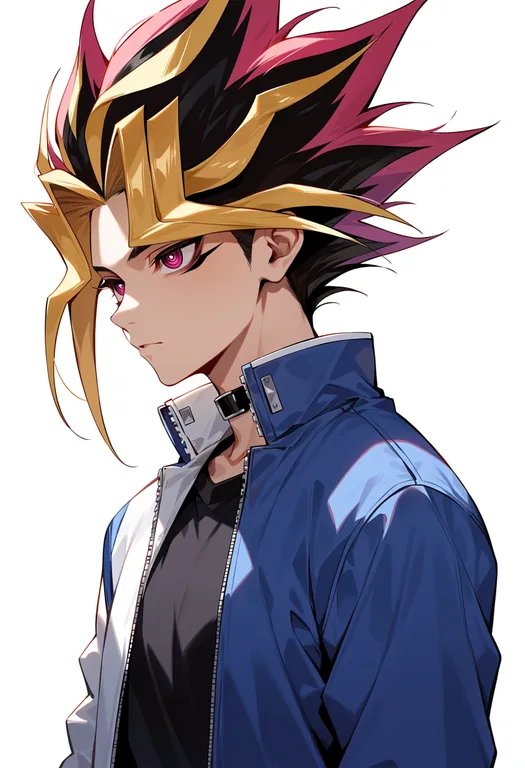 masterpiece, best quality, score_7, safe, yami yugi, solo, upper body, simple background — by k3scat, made with ComfyUI