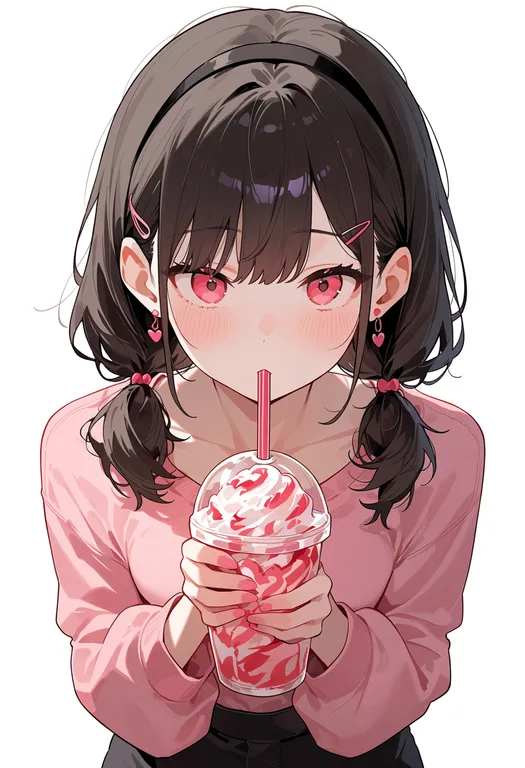 masterpiece, best quality, score_7, safe, heart straw, 1girl, solo, upper body, simple background — by k3scat, made with ComfyUI