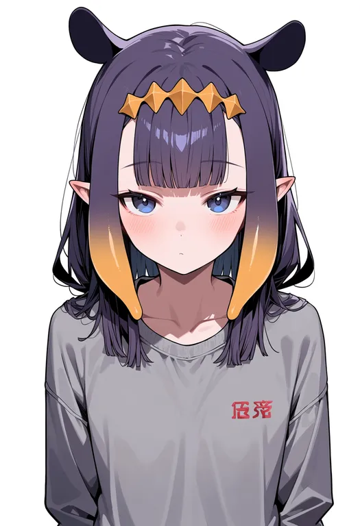 masterpiece, best quality, score_7, safe, ninomae ina'nis (loungewear), solo, upper body, simple background — by k3scat, made with ComfyUI