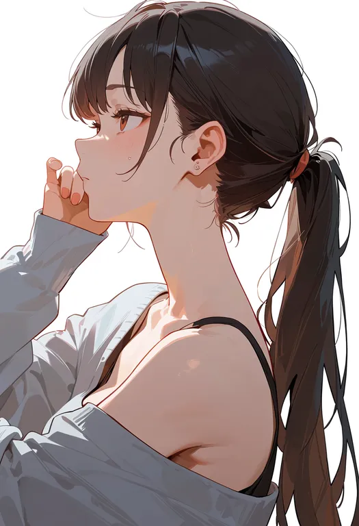 masterpiece, best quality, score_7, safe, neck, 1girl, solo, upper body, simple background — by k3scat, made with ComfyUI