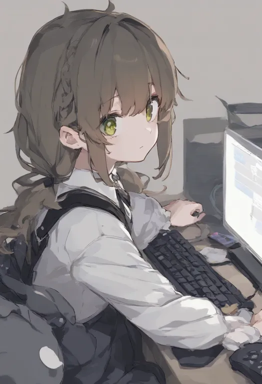 masterpiece, best quality, general, computer keyboard, 1girl, solo, simple background — by k3scat, made with ComfyUI