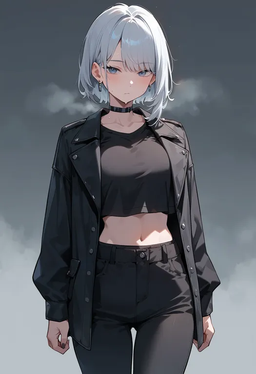 masterpiece, best quality, score_7, safe, fog, 1girl, solo, simple background — by k3scat, made with ComfyUI