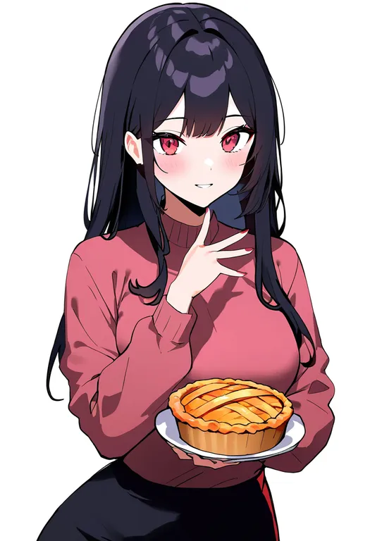 masterpiece, best quality, newest, absurdres, highres, safe, pie, 1girl, solo, upper_body, simple_background — by k3scat, made with ComfyUI