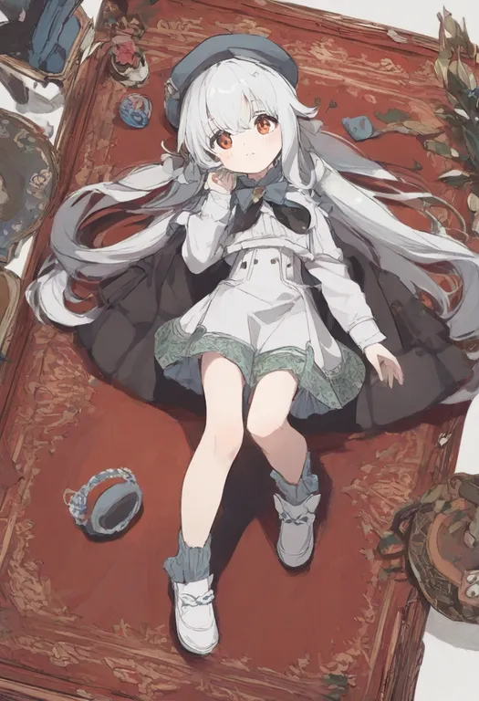masterpiece, best quality, general, carpet, 1girl, solo, simple background — by k3scat, made with ComfyUI