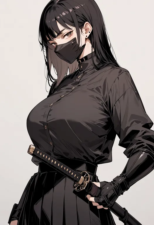 masterpiece, best quality, score_7, safe, katana, 1girl, solo, simple background — by k3scat, made with ComfyUI