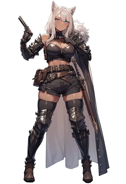 masterpiece, best quality, score_7, safe, pixiv fantasia 4, solo, simple background — by k3scat, made with ComfyUI