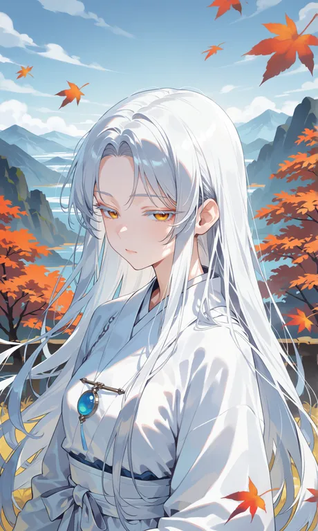 1girl, solo, upper body, from side, very long hair, silver hair, straight hair, loose strands of hair, hair blowing… — by 折枝惊鹊, made with ComfyUI