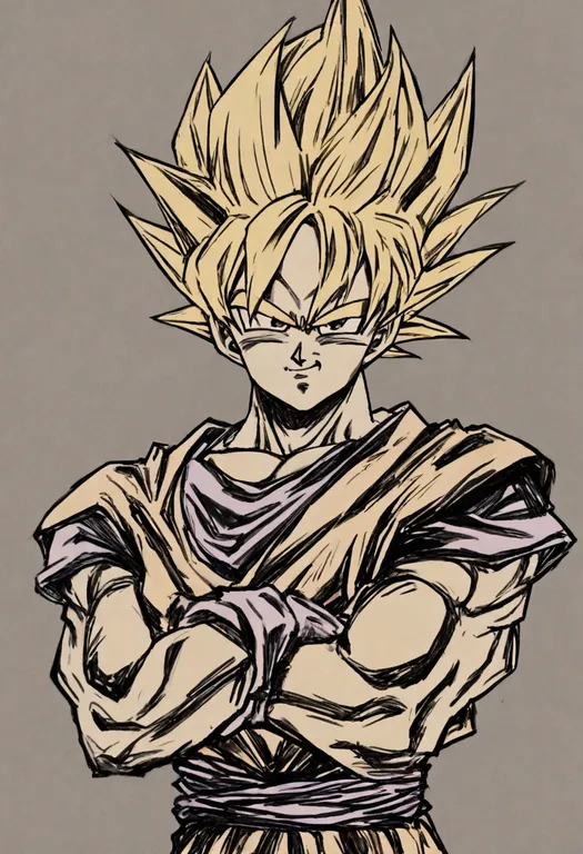 masterpiece, best quality, general, son goku, dragon ball, solo, upper body, simple background — by k3scat, made with ComfyUI