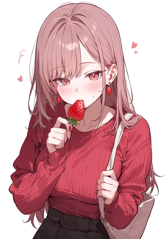 masterpiece, best quality, score_7, safe, strawberry, 1girl, solo, upper body, simple background — by k3scat, made with ComfyUI