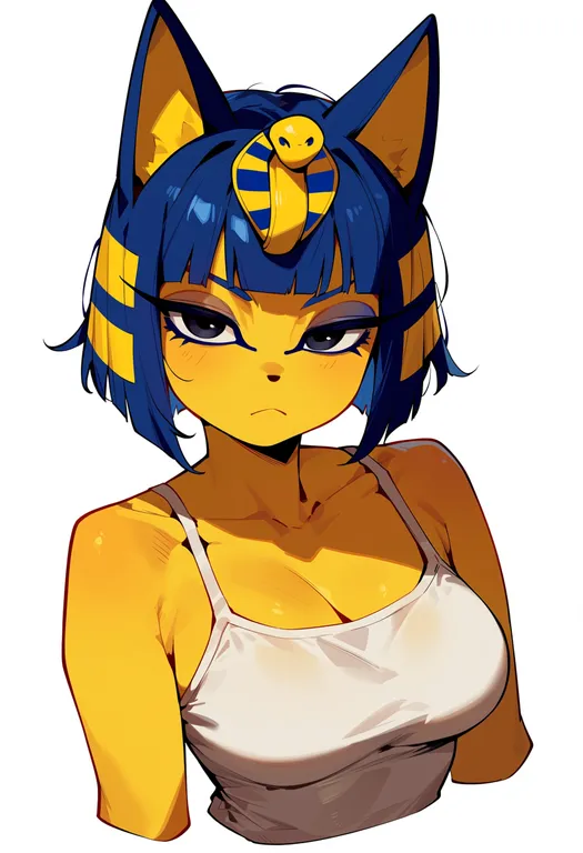 masterpiece, best quality, score_7, safe, ankha (animal crossing), animal crossing, solo, upper body, simple background — by k3scat, made with ComfyUI