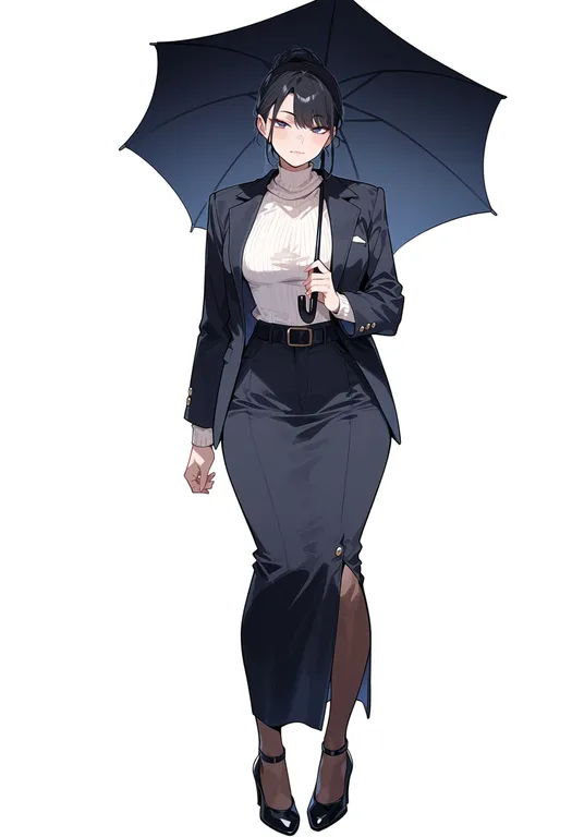 masterpiece, best quality, score_7, safe, woman with a parasol, solo, simple background — by k3scat, made with ComfyUI