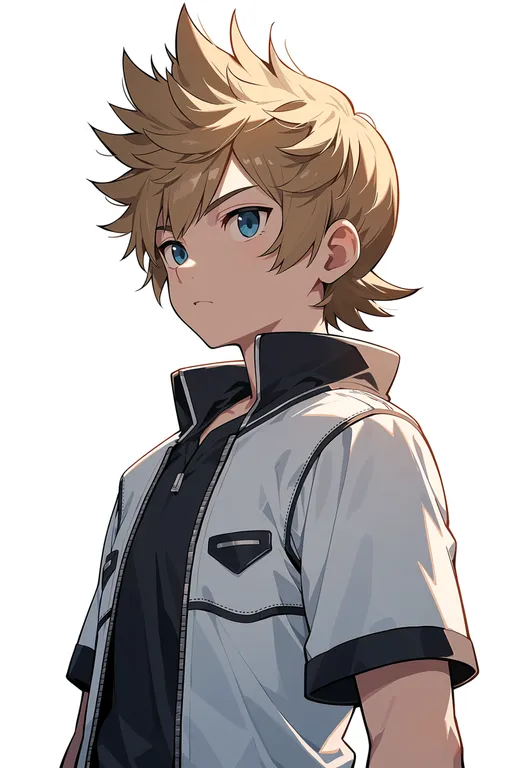 masterpiece, best quality, score_7, safe, roxas, solo, upper body, simple background — by k3scat, made with ComfyUI