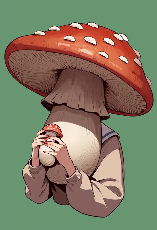 masterpiece, best quality, score_7, safe, mushroom, 1girl, solo, upper body, simple background — by k3scat, made with ComfyUI