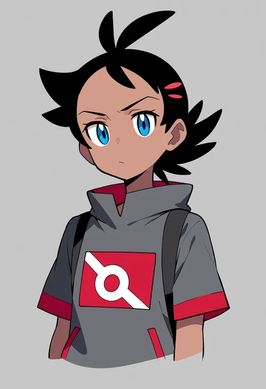 masterpiece, best quality, score_7, safe, goh (pokemon), pokemon, solo, upper body, simple background — by k3scat, made with ComfyUI