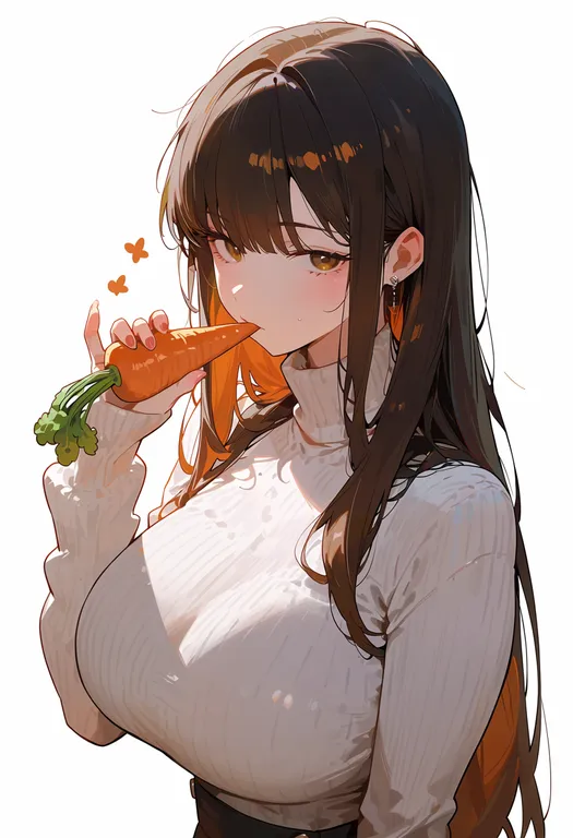 masterpiece, best quality, score_7, safe, carrot, 1girl, solo, upper body, simple background — by k3scat, made with ComfyUI