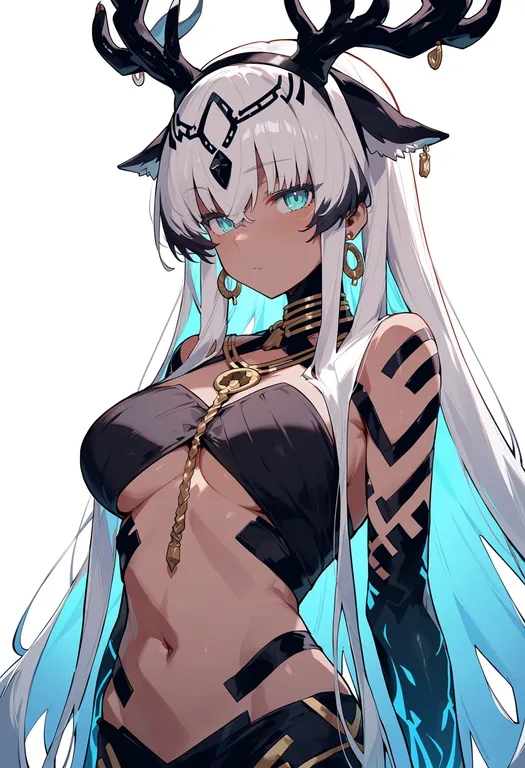 masterpiece, best quality, score_7, safe, cernunnos (fate), solo, upper body, simple background — by k3scat, made with ComfyUI