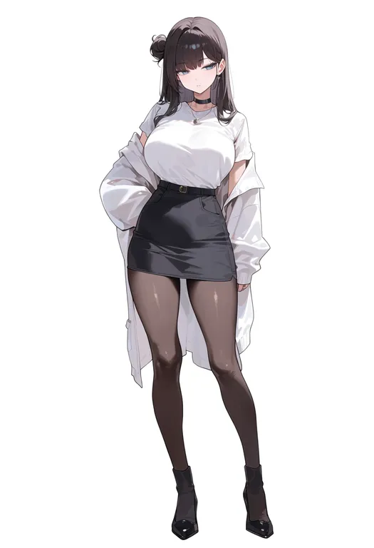 masterpiece, best quality, score_7, safe, single side bun, 1girl, solo, simple background — by k3scat, made with ComfyUI