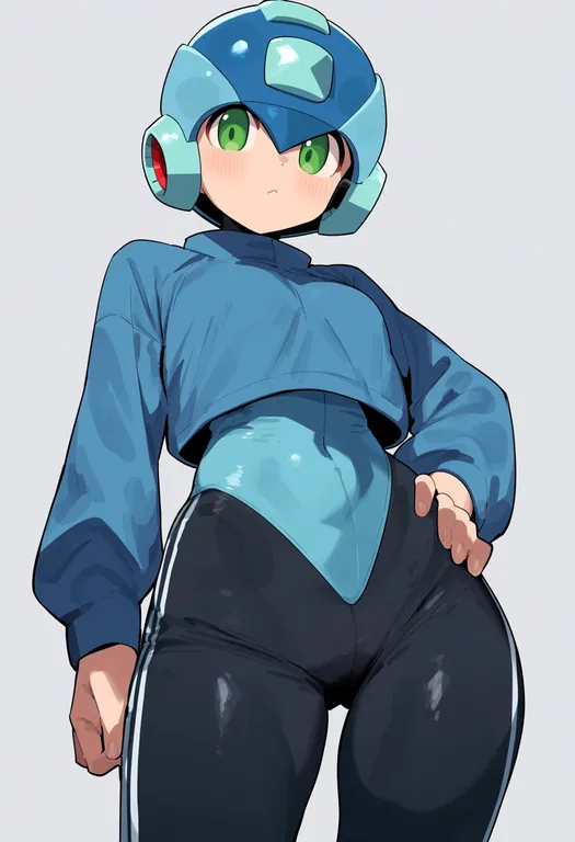 masterpiece, best quality, score_7, safe, mega man legends (series), solo, simple background — by k3scat, made with ComfyUI