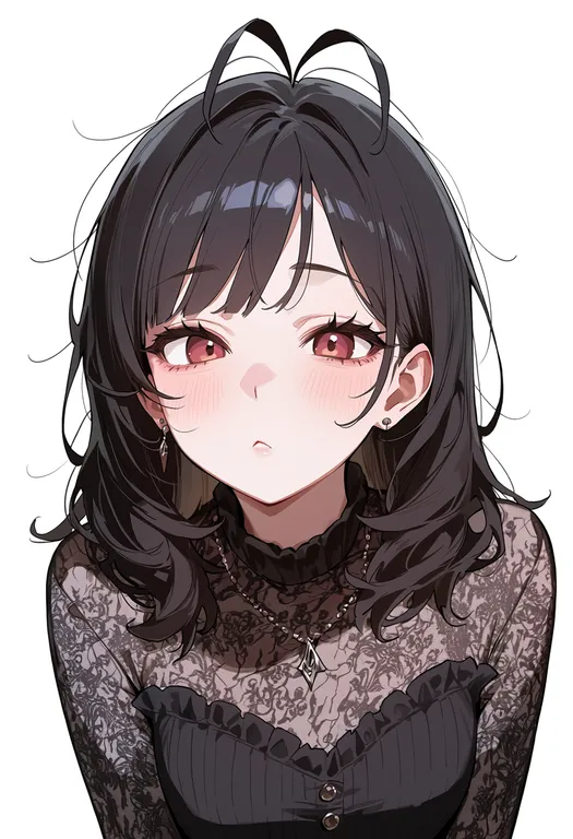 masterpiece, best quality, score_7, safe, antenna hair, 1girl, solo, portrait, simple background — by k3scat, made with ComfyUI