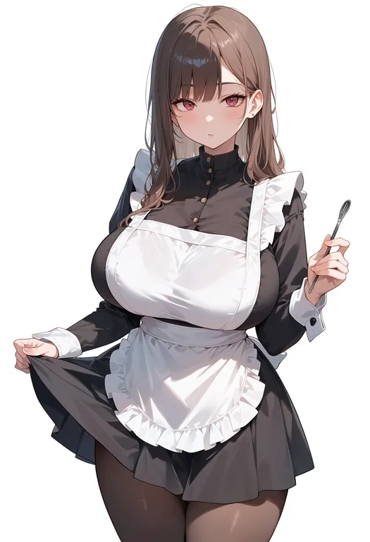 masterpiece, best quality, score_7, safe, white apron, 1girl, solo, simple background — by k3scat, made with ComfyUI