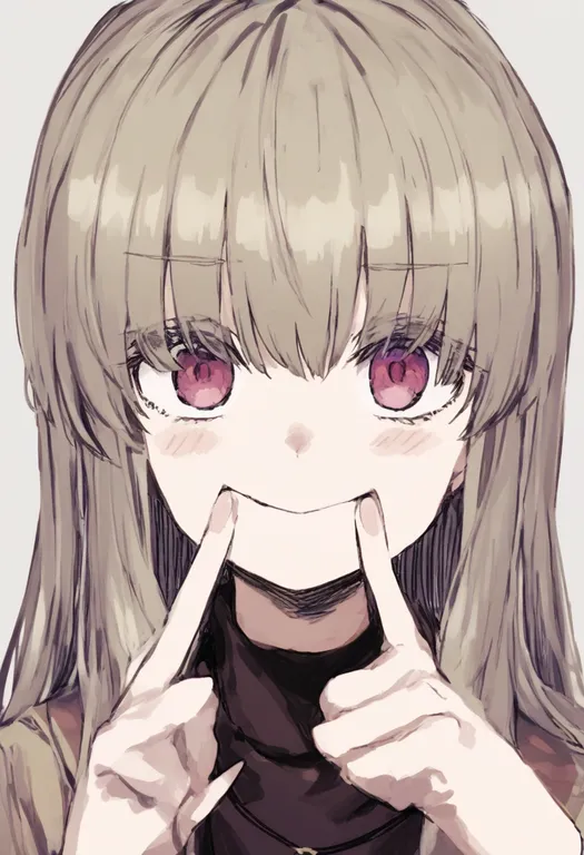 masterpiece, best quality, general, fingersmile, 1girl, solo, portrait, simple background — by k3scat, made with ComfyUI