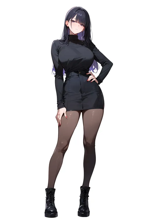 masterpiece, best quality, score_7, safe, hand on own thigh, 1girl, solo, full body, simple background — by k3scat, made with ComfyUI