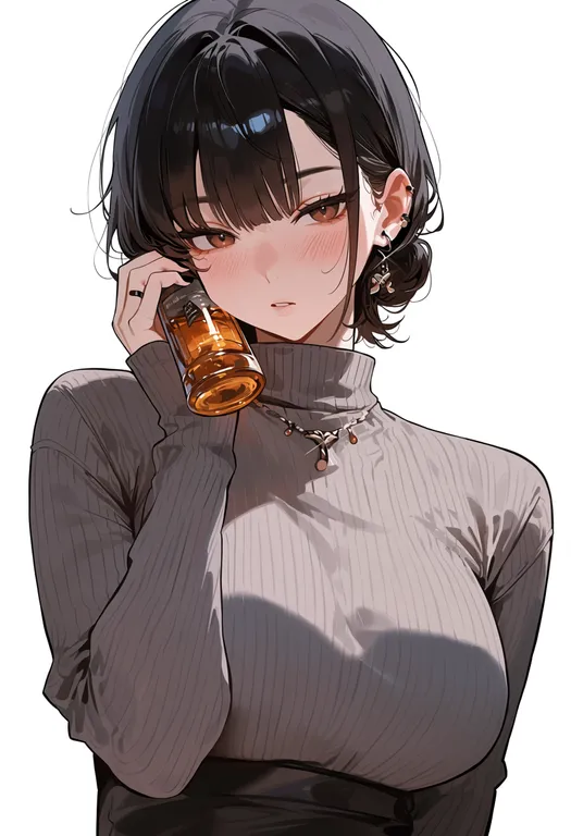 masterpiece, best quality, score_7, safe, liquor, 1girl, solo, upper body, simple background — by k3scat, made with ComfyUI