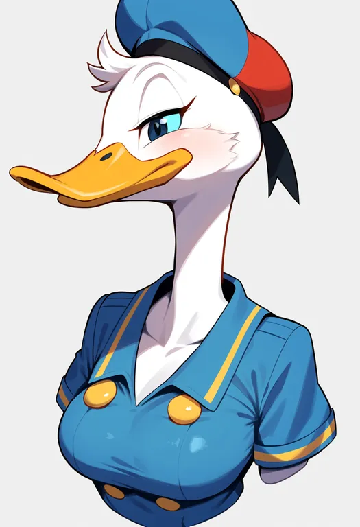 masterpiece, best quality, score_7, safe, subaru duck, solo, upper body, simple background — by k3scat, made with ComfyUI