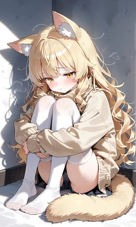 masterpiece, best quality, 1girl, solo, cat_girl, blonde_hair, long_hair, wavy_hair, cat_ears, orange_eyes, cat_tail… — by John, made with ComfyUI