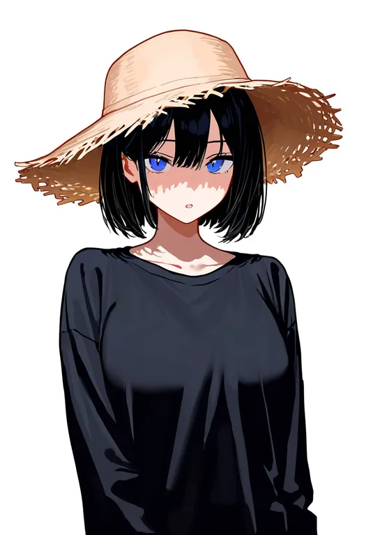 masterpiece, best quality, newest, absurdres, highres, safe, straw_hat, 1girl, solo, upper_body, simple_background — by k3scat, made with ComfyUI
