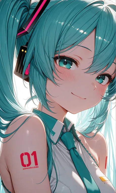 masterpiece, best quality, amazing_quality, hatsune miku, blue hair, twin tails, teal eyes, shoulder tattoo… — by Nick man, made with ComfyUI