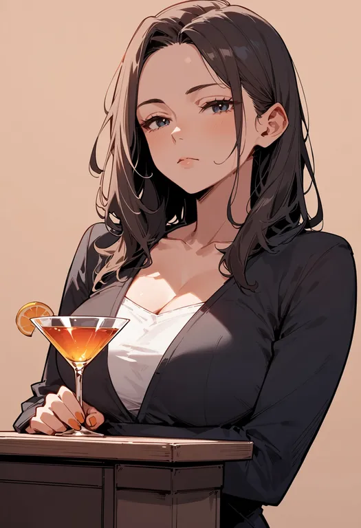 masterpiece, best quality, score_7, safe, cocktail glass, 1girl, solo, upper body, simple background — by k3scat, made with ComfyUI