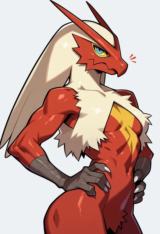 masterpiece, best quality, score_7, safe, blaziken, solo, upper body, simple background — by k3scat, made with ComfyUI