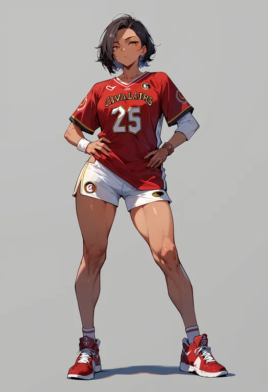 masterpiece, best quality, score_7, safe, cleveland cavaliers, solo, full body, simple background — by k3scat, made with ComfyUI
