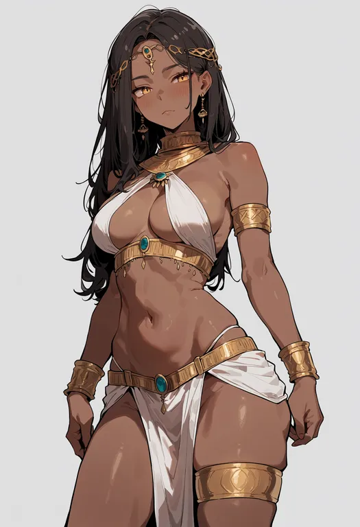 masterpiece, best quality, score_7, safe, gold armlet, 1girl, solo, simple background — by k3scat, made with ComfyUI